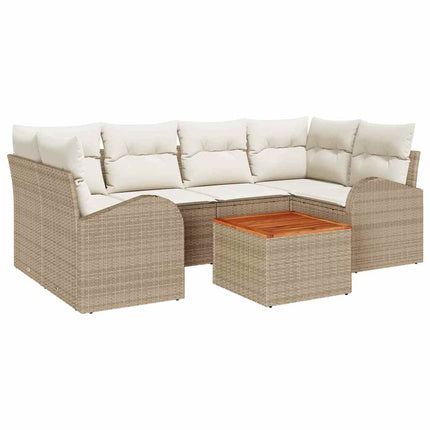 Havesofa Sæt med pude 7 pcs Beige polyrattan
