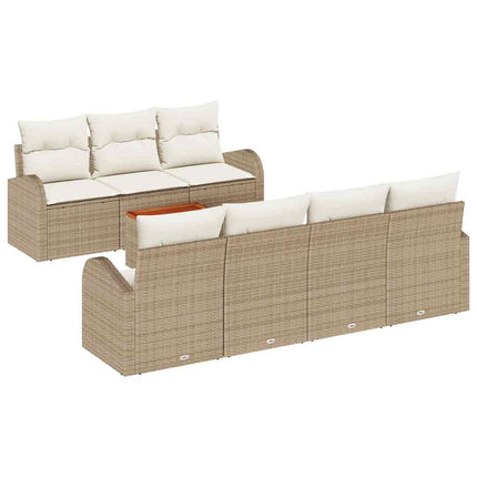Havesofa Sæt med pude 8 pcs Beige polyrattan