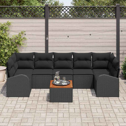 Havesofa Sæt med pude 8 pcs Sort polyrattan