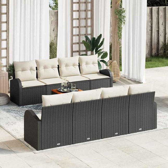 Havesofa Sæt med pude 9 pcs Sort polyrattan