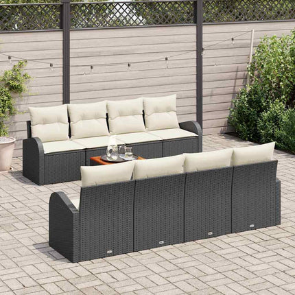 Havesofa Sæt med pude 9 pcs Sort polyrattan
