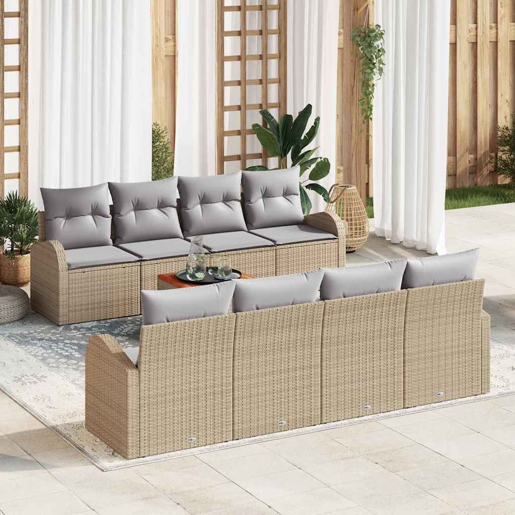 Havesofa Sæt med pude 9 pcs Beige polyrattan