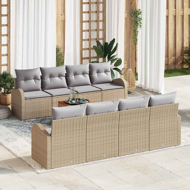 Havesofa Sæt med pude 9 pcs Beige polyrattan