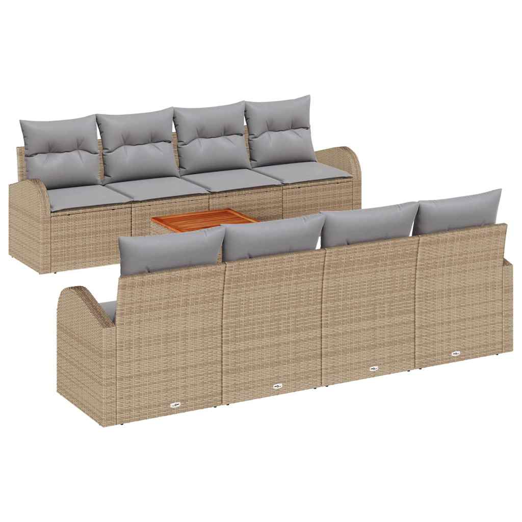 Havesofa Sæt med pude 9 pcs Beige polyrattan