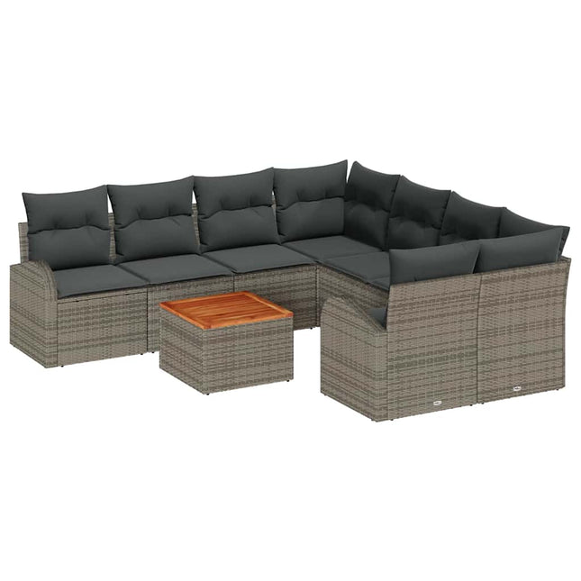 Havesofa Sæt med pude 9 pcs Grå polyrattan