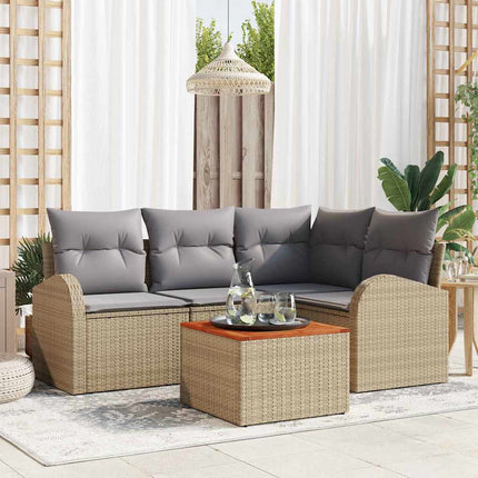Havesofa Sæt med pude 5 pcs Beige polyrattan