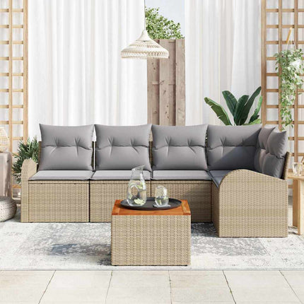 Havesofa Sæt med pude 6 pcs Beige polyrattan
