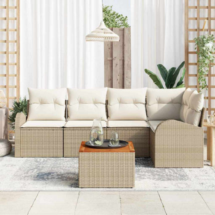 Havesofa Sæt med pude 6 pcs Beige polyrattan