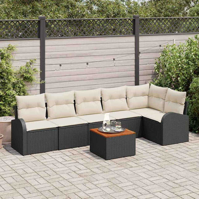 Havesofa Sæt med pude 7 pcs Sort polyrattan