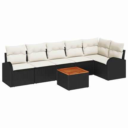 Havesofa Sæt med pude 7 pcs Sort polyrattan