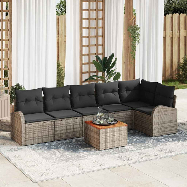 Havesofa Sæt med pude 7 pcs Grå polyrattan
