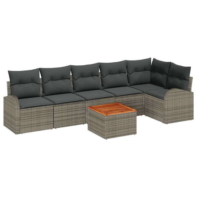 Havesofa Sæt med pude 7 pcs Grå polyrattan
