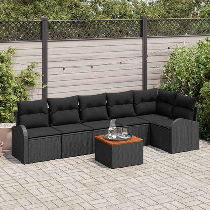 Havesofa Sæt med pude 7 pcs Sort polyrattan