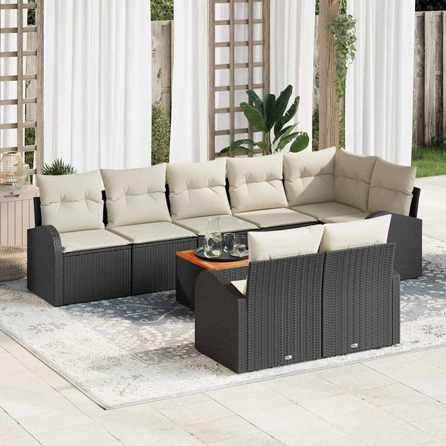 Havesofa Sæt med pude 9 pcs Sort polyrattan