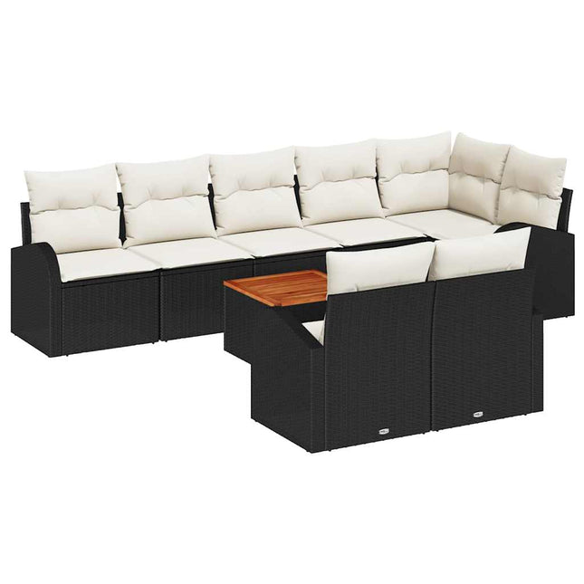 Havesofa Sæt med pude 9 pcs Sort polyrattan