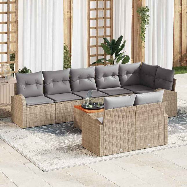 Havesofa Sæt med pude 9 pcs Beige polyrattan