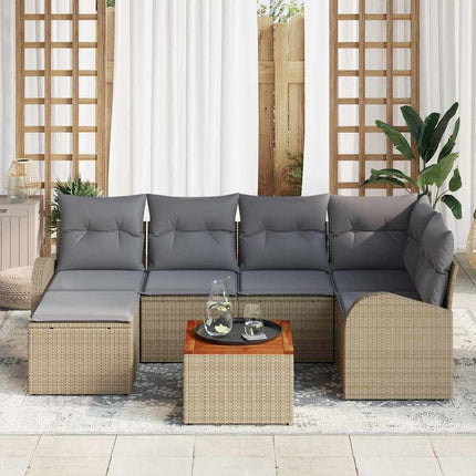 Havesofa Sæt med pude 7 pcs Beige polyrattan