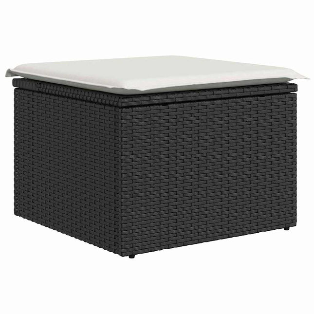 Havesofa Sæt med pude 8 pcs Sort polyrattan