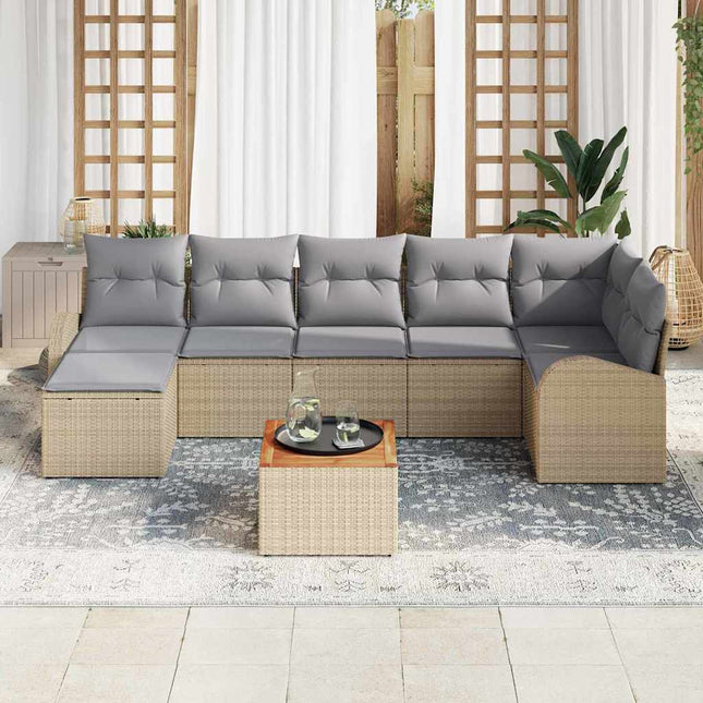 Havesofa Sæt med pude 8 pcs Beige polyrattan