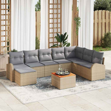 Havesofa Sæt med pude 9 pcs Beige polyrattan