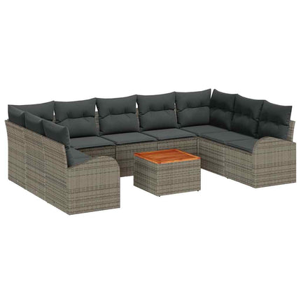 Havesofa Sæt med pude 10 pcs Grå polyrattan