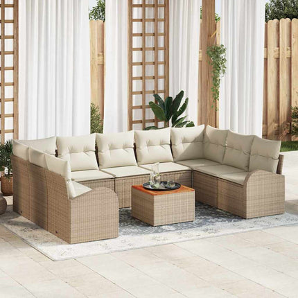 Havesofa Sæt med pude 10 pcs Beige polyrattan