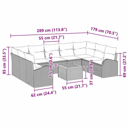 Havesofa Sæt 10 stk. Sort polyrattan