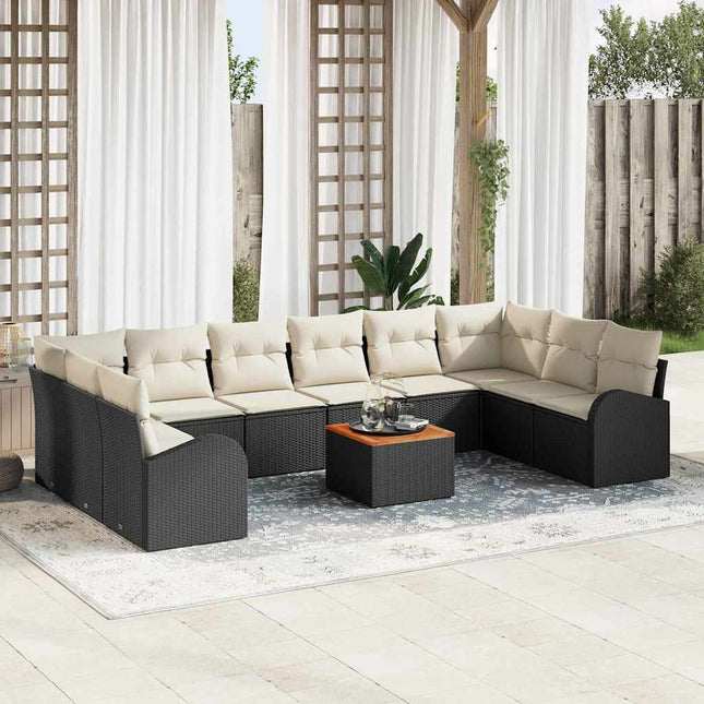 Havesofa Sæt med pude 11 pcs Sort polyrattan