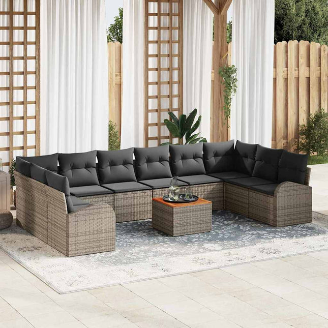 Havesofa Sæt med pude 11 pcs Grå polyrattan