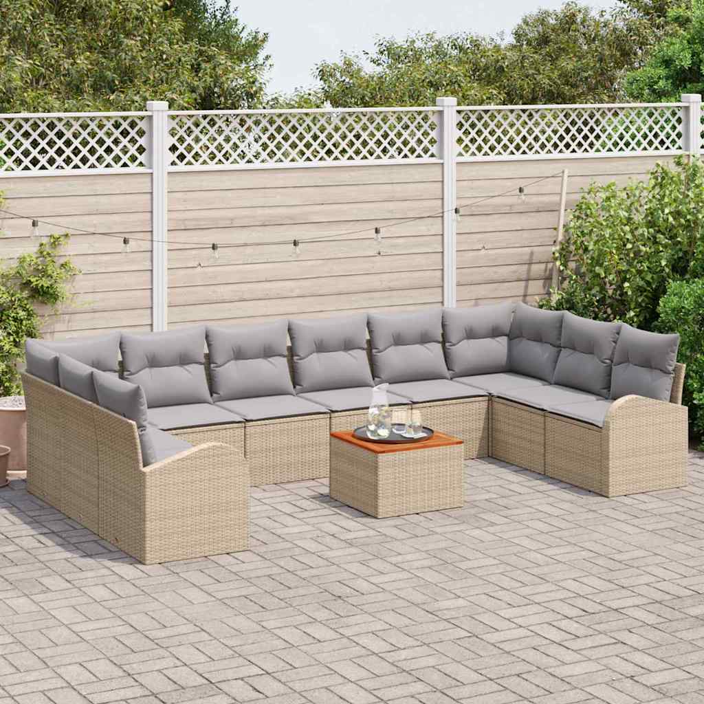 Havesofa Sæt med pude 11 pcs Beige polyrattan