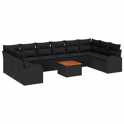 Havesofa Sæt med pude 11 pcs Sort polyrattan