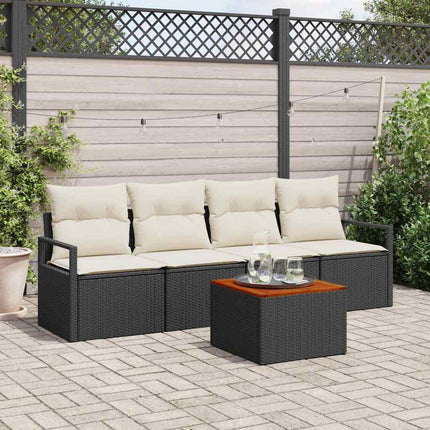 Havesofa Sæt med pude 5 pcs Sort polyrattan
