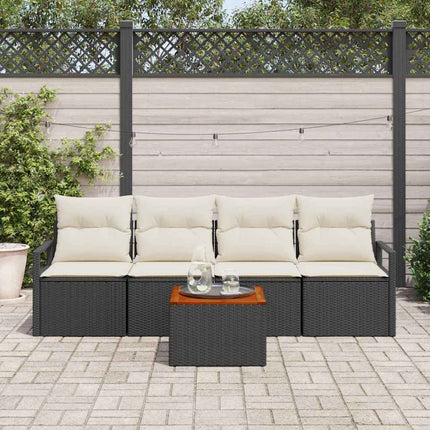 Havesofa Sæt med pude 5 pcs Sort polyrattan