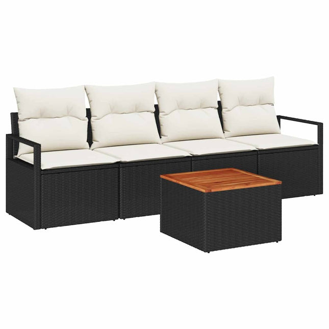 Havesofa Sæt med pude 5 pcs Sort polyrattan