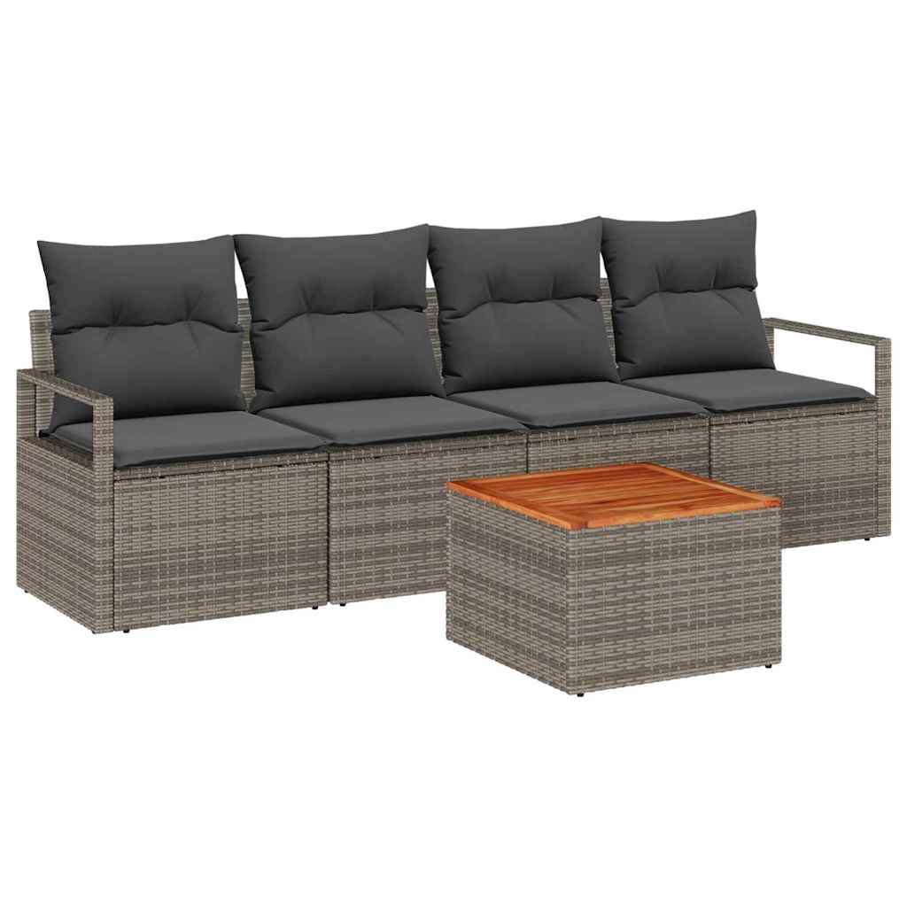 Havesofa Sæt med pude 5 pcs Grå polyrattan