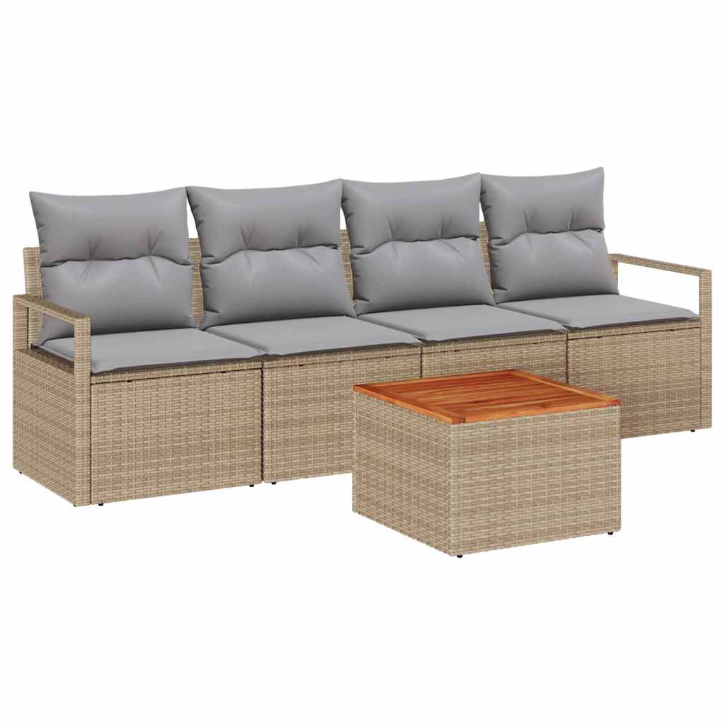 Havesofa Sæt med pude 5 pcs Beige polyrattan
