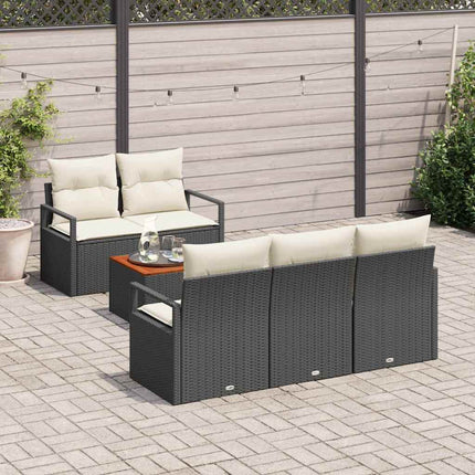 Havesofa Sæt med pude 6 pcs Sort polyrattan