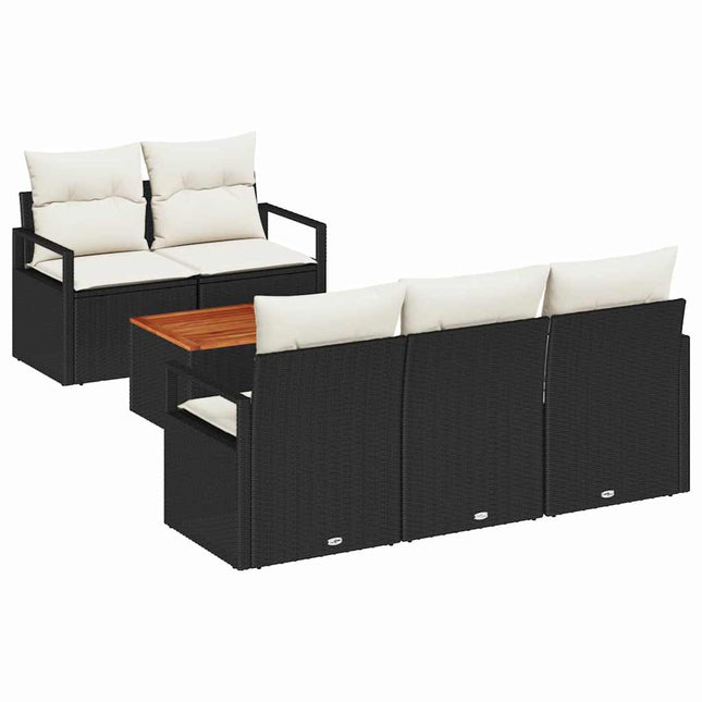 Havesofa Sæt med pude 6 pcs Sort polyrattan