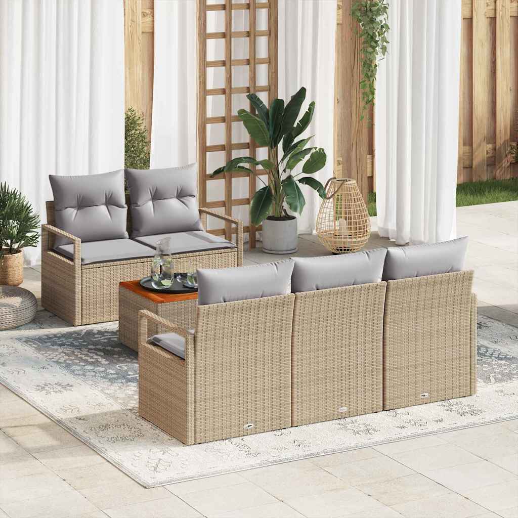 Havesofa Sæt med pude 6 pcs Beige polyrattan