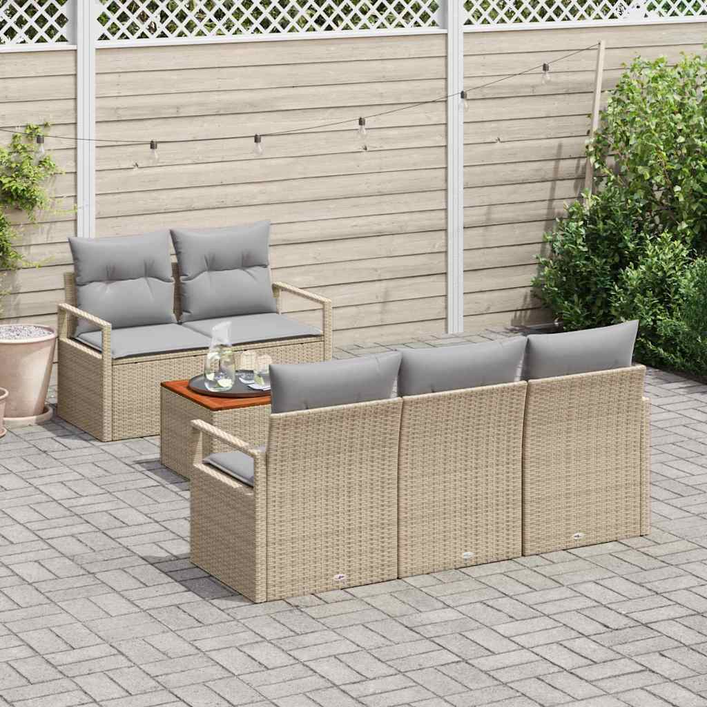 Havesofa Sæt med pude 6 pcs Beige polyrattan