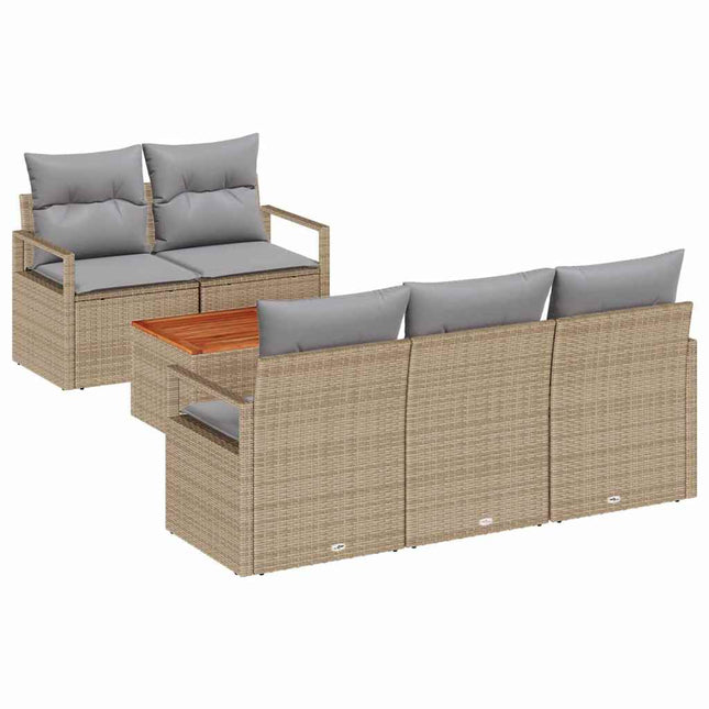 Havesofa Sæt med pude 6 pcs Beige polyrattan