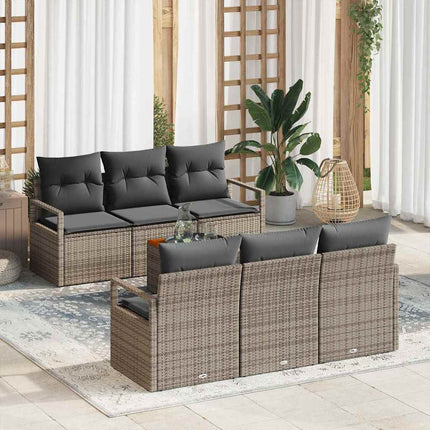 Havesofa Sæt med pude 7 pcs Grå polyrattan