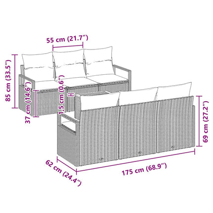 Havesofa Sæt med pude 7 pcs Grå polyrattan