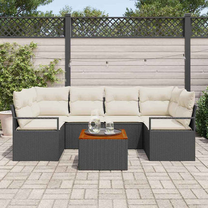 Havesofa Sæt med pude 7 pcs Sort polyrattan