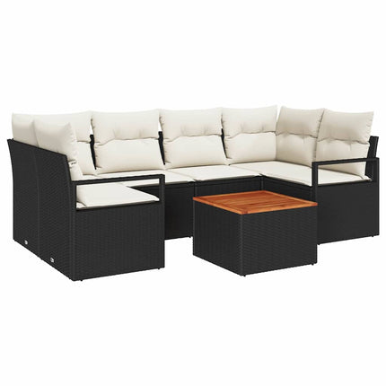 Havesofa Sæt med pude 7 pcs Sort polyrattan