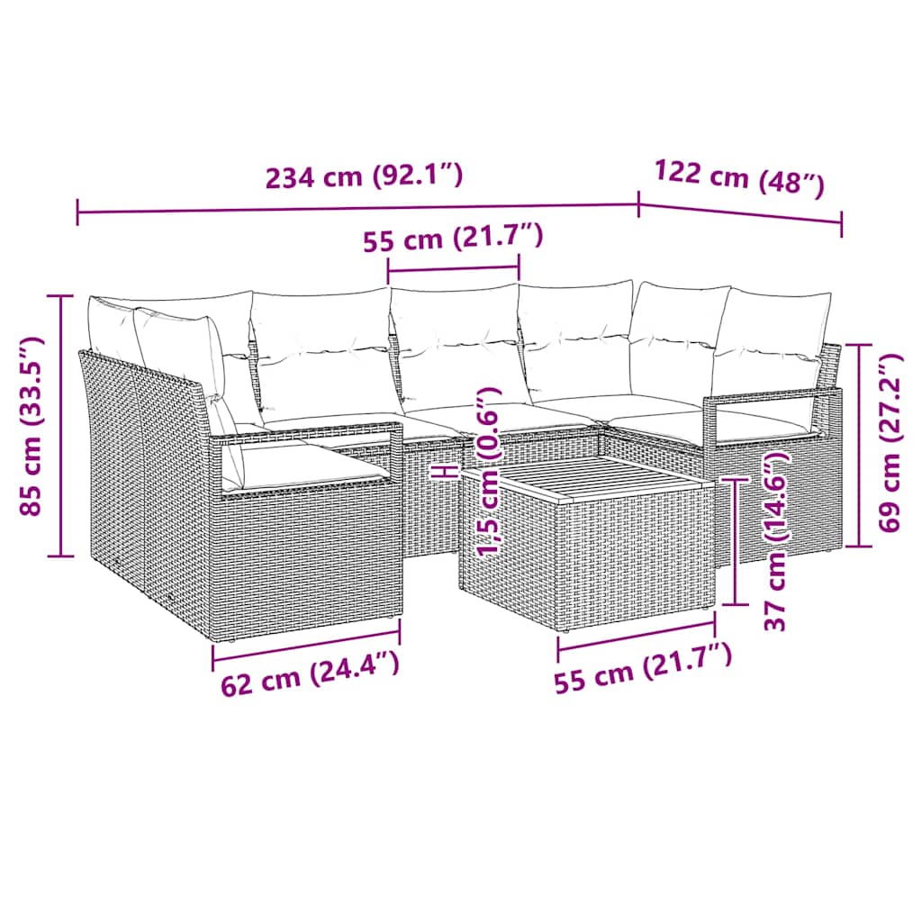Havesofa Sæt med pude 7 pcs Beige polyrattan