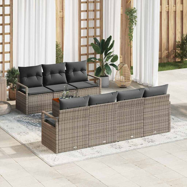Havesofa Sæt med pude 8 pcs Grå polyrattan