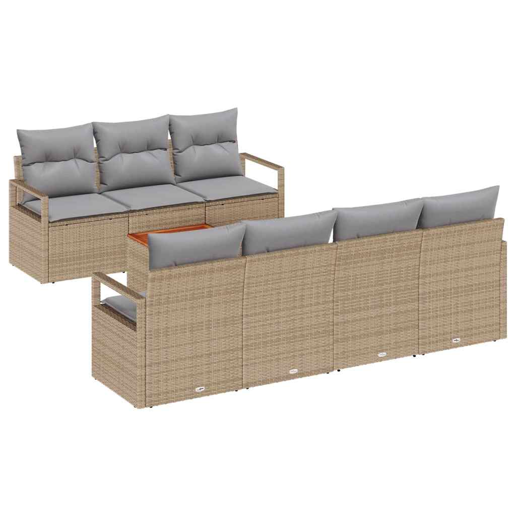 Havesofa Sæt med pude 8 pcs Beige polyrattan