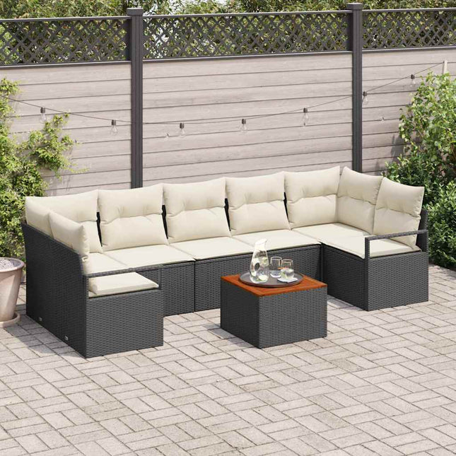 Havesofa Sæt 8 stk. Sort polyrattan
