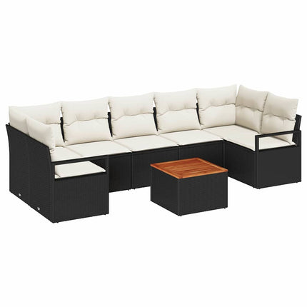 Havesofa Sæt 8 stk. Sort polyrattan